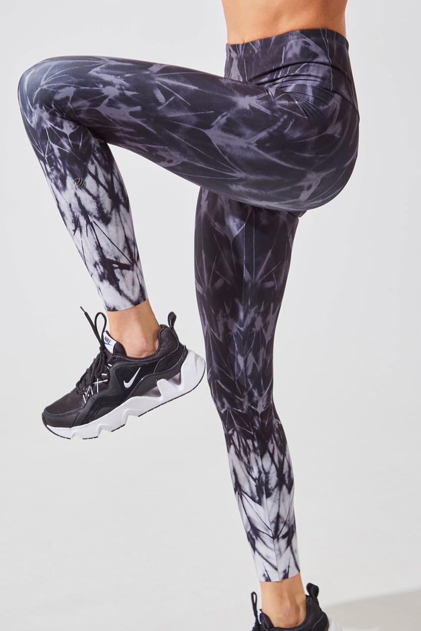 MPG Sport women's Strive Recycled Polyester High Waisted 7/8 Printed Legging in Black Origami Print