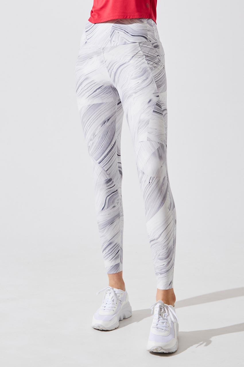 MPG Sport women's Score Recycled Polyester High Waisted 7/8 Legging in Marble Abstract