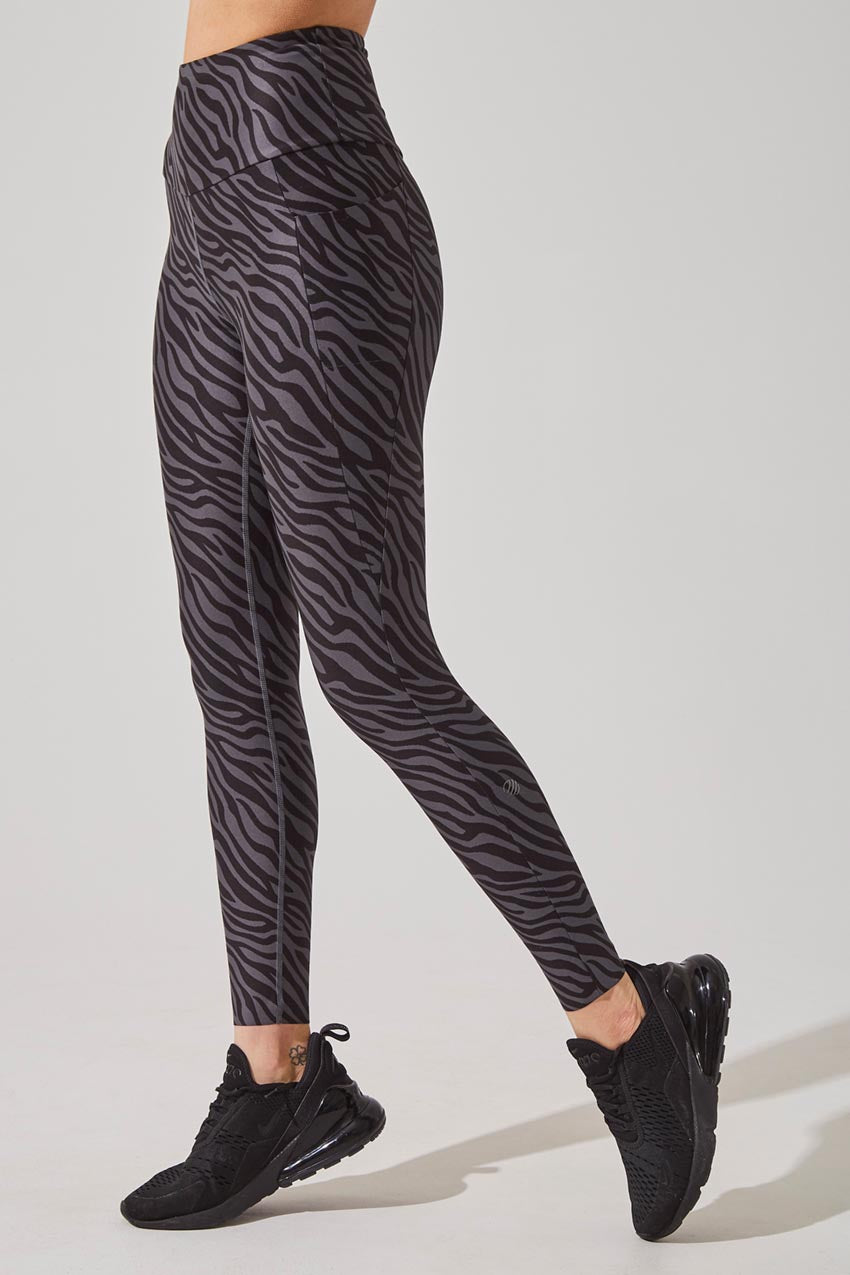MPG Sport women's Score Recycled Polyester Zebra Print High Waisted 7/8 Legging in Zebra Black