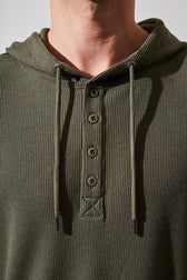 Waffle knit henley hoodie Clearance