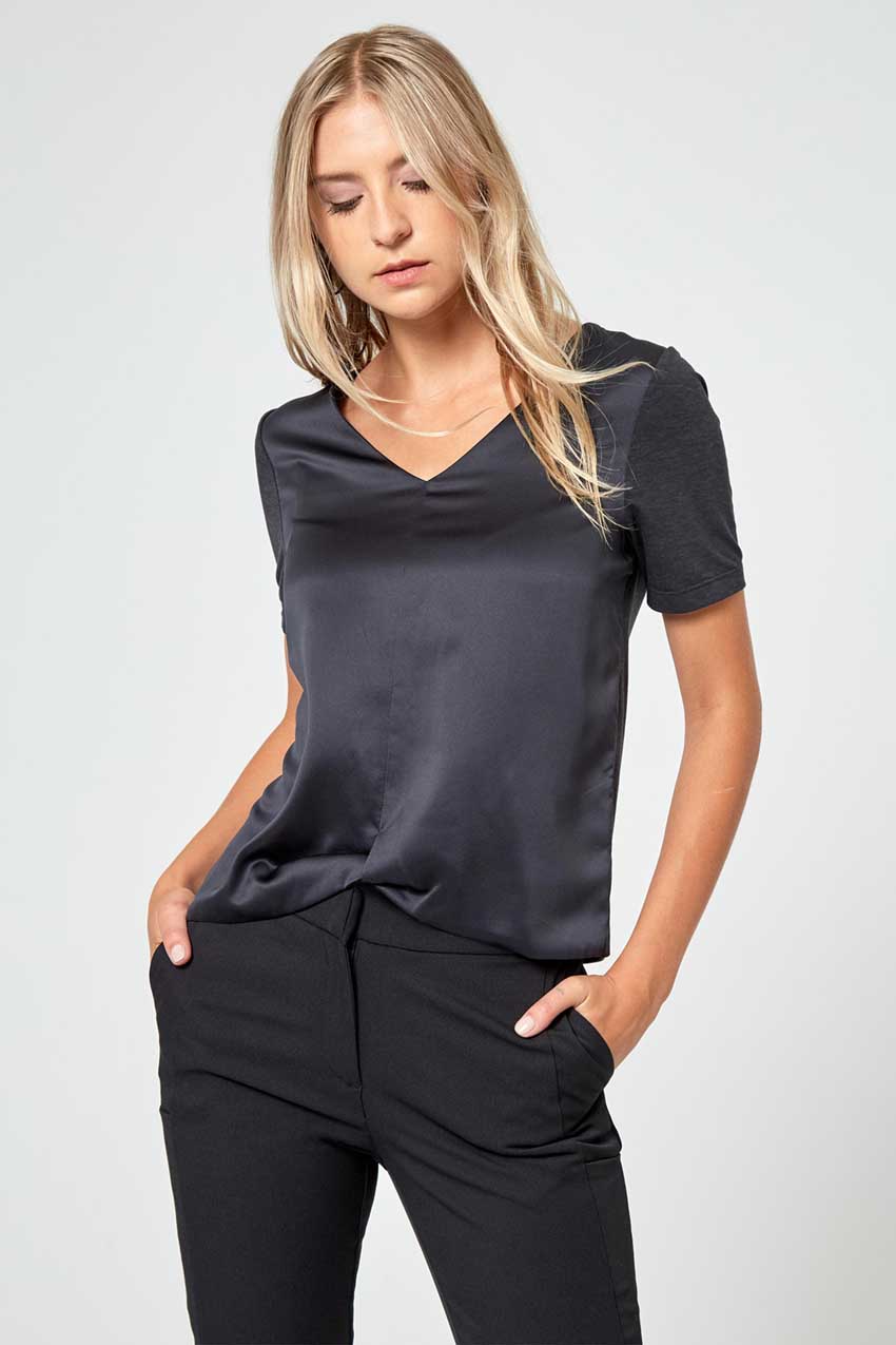 Modern Ambition work-ready women's Charisma Satin Front RapidDry Tee in Black
