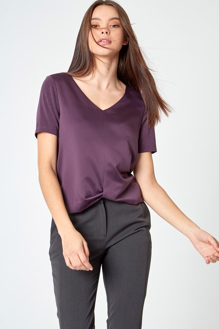 Modern Ambition work-ready women's Charisma Satin Front RapidDry Tee in Plum Perfect