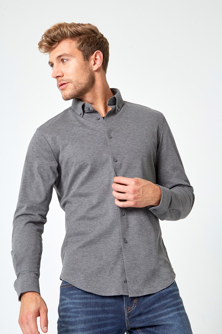 Modern Ambition Integrity Slim-Fit FlexPique Shirt in Htr Charcoal