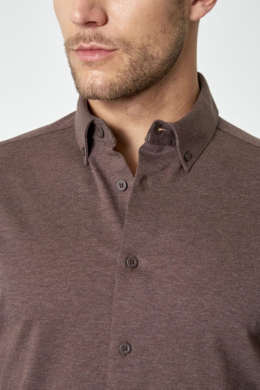 Modern Ambition Integrity Slim-Fit FlexPique Shirt in Htr Dark Brown