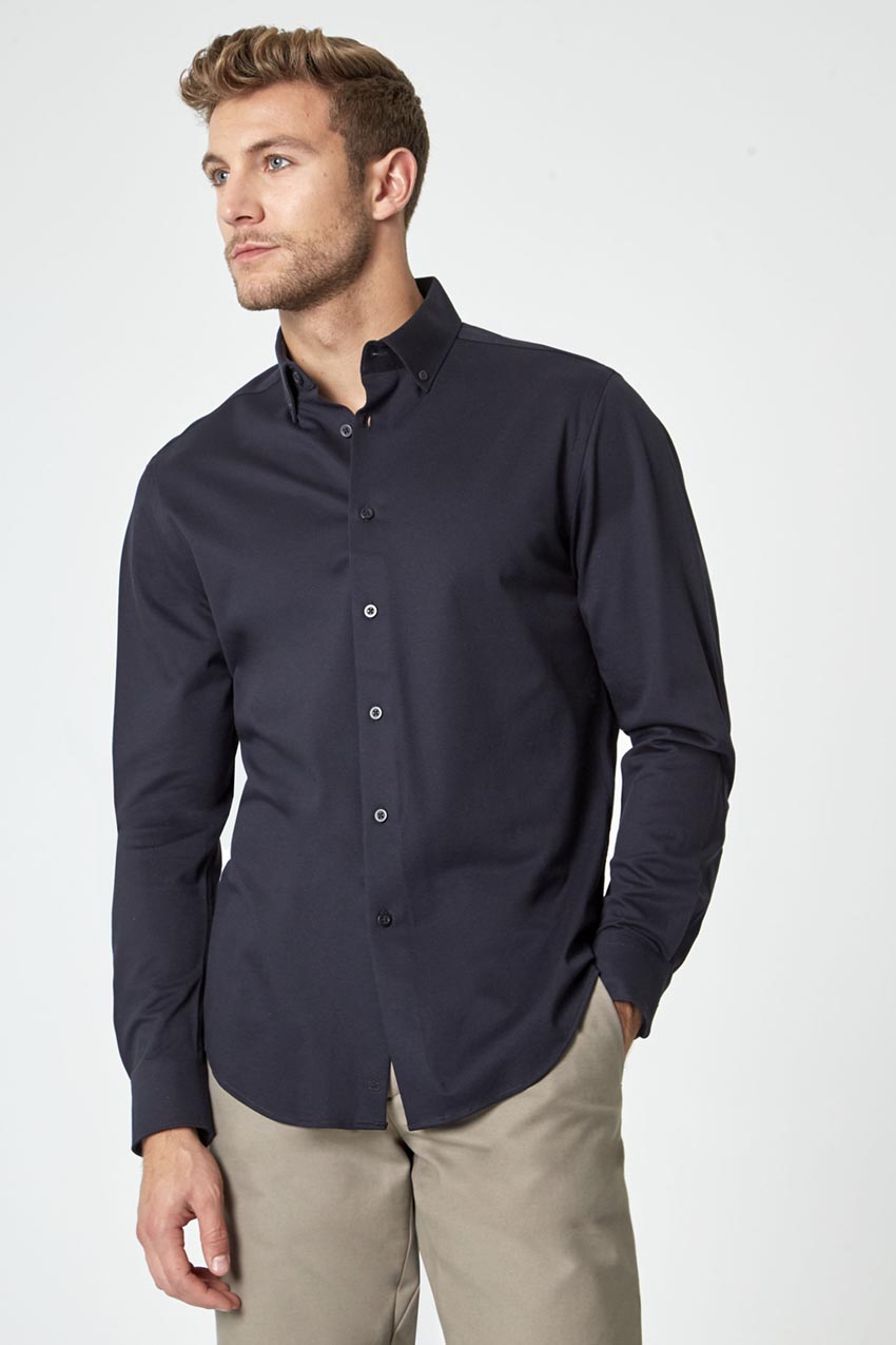 Modern Ambition Interview FlexPique Knit Standard-Fit Shirt in Black