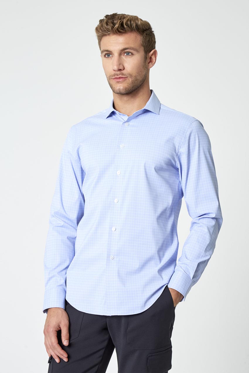 Modern Ambition work-ready men's TechniCity Absolute Performance Poplin Slim-Fit Shirt in Blue Glen Check