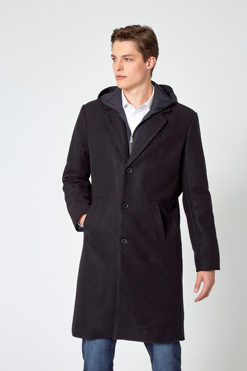 Hooded overcoat clearance